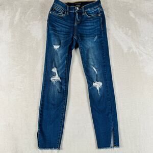 Judy Blue Jeans Womens 1/25 Medium Wash Blue Denim Destroyed Raw Slit Hem Skinny
